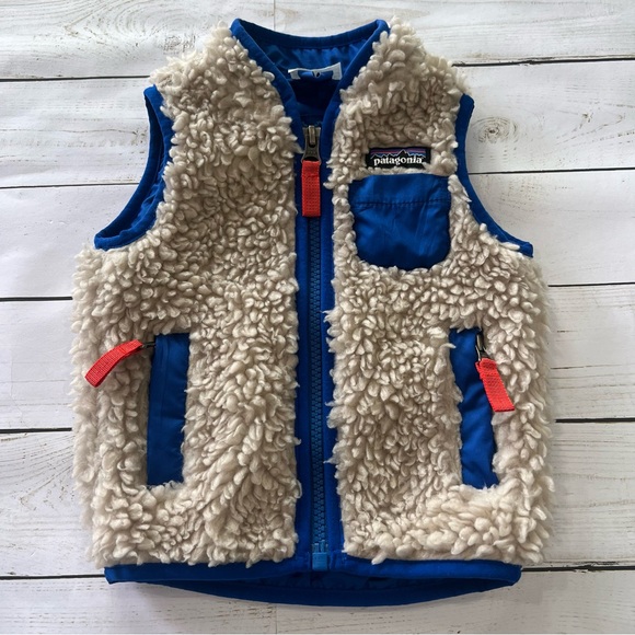 Patagonia Baby Retro-X Vest Sz 3/6 M Fleece Cream Blue